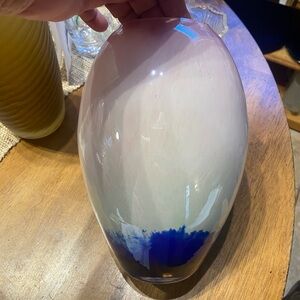 Vintage ArtGlass vase. Pink white blue. No chips or cracks. 9.75 inches tall